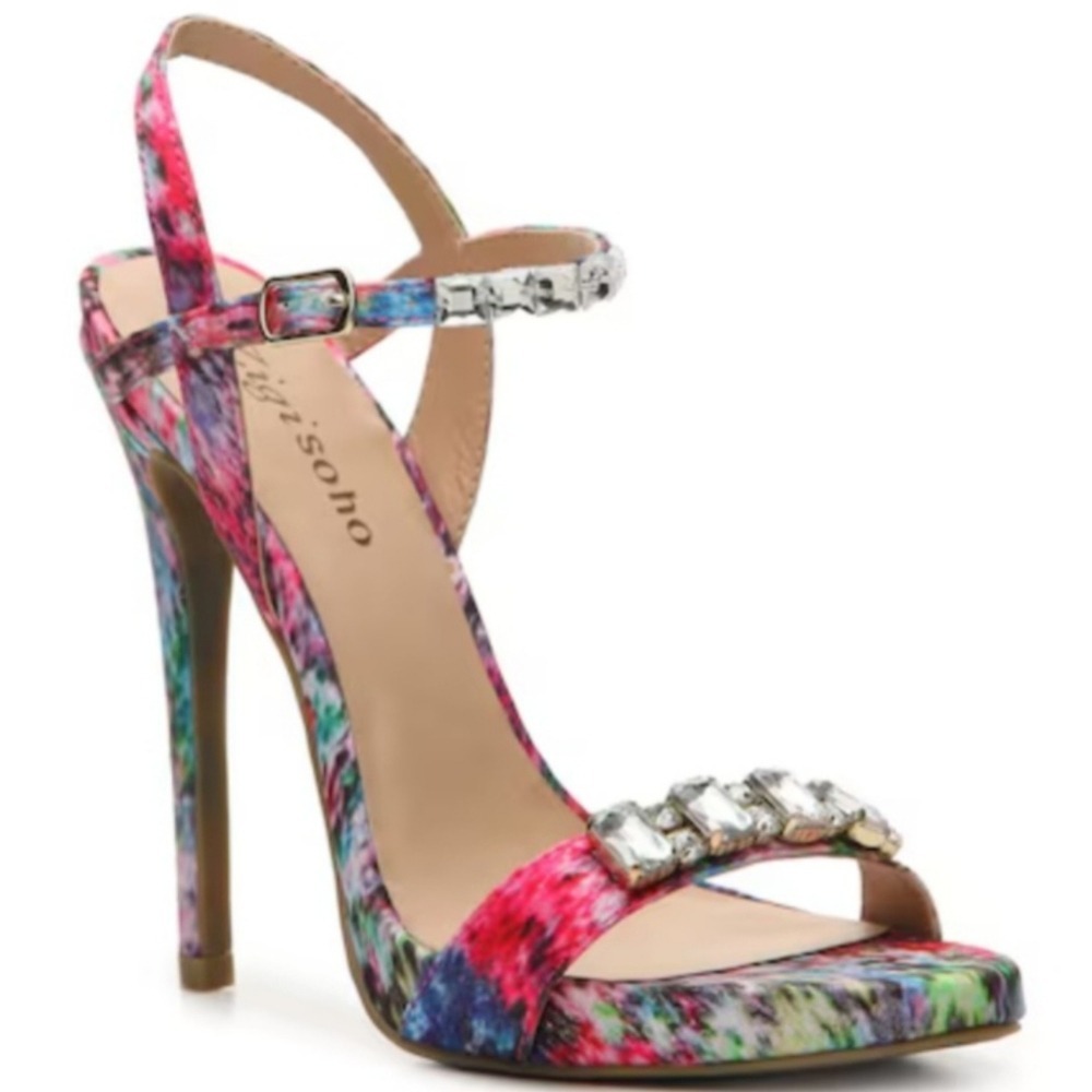 Zigi Soho Marlena Women's Jeweled Straps Pink‎ and Blue Open Toe Heels Size 9